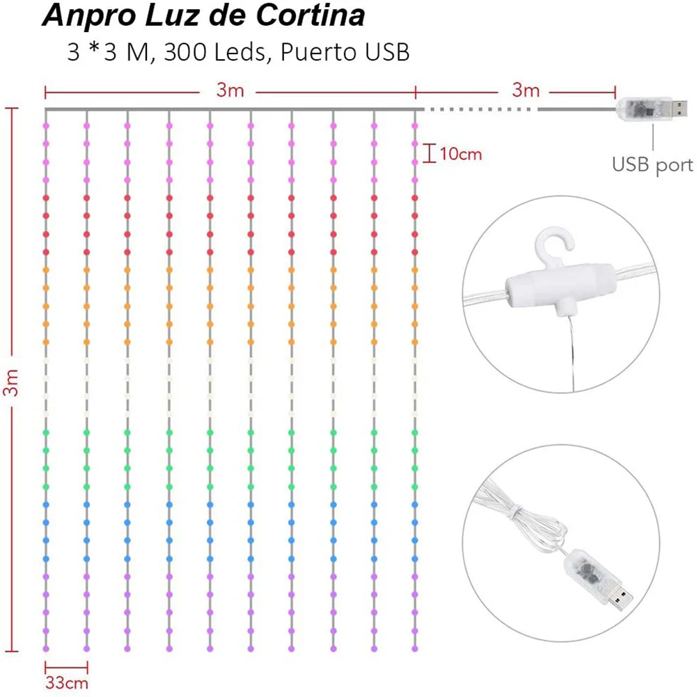 

3M LED Fairy String Lights Garland USB Power Remote Control Curtain Fairy Lamp Christmas Lights Party Garden Home Decoration