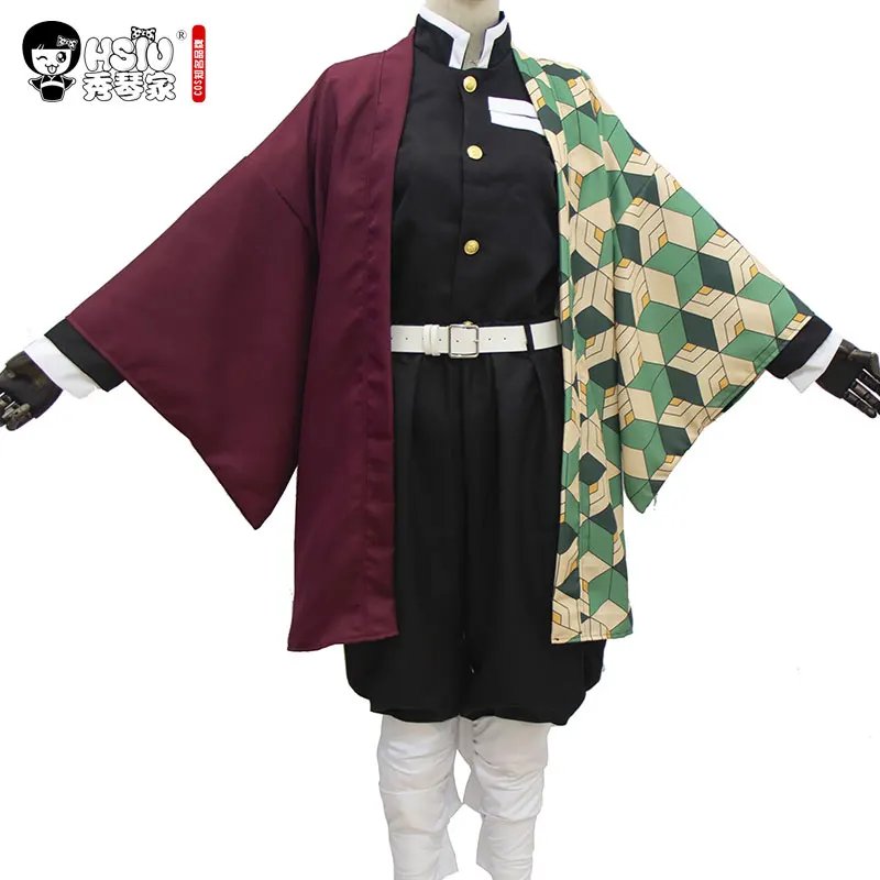 Costumes HSIU Tomioka Giyuu Аниме Косплей Костюм парик Demon Slayer: Kimetsu no Yaiba кимоно униформа плащ Хэллоуин Черный синтетические волосы - Цвет: Costumes