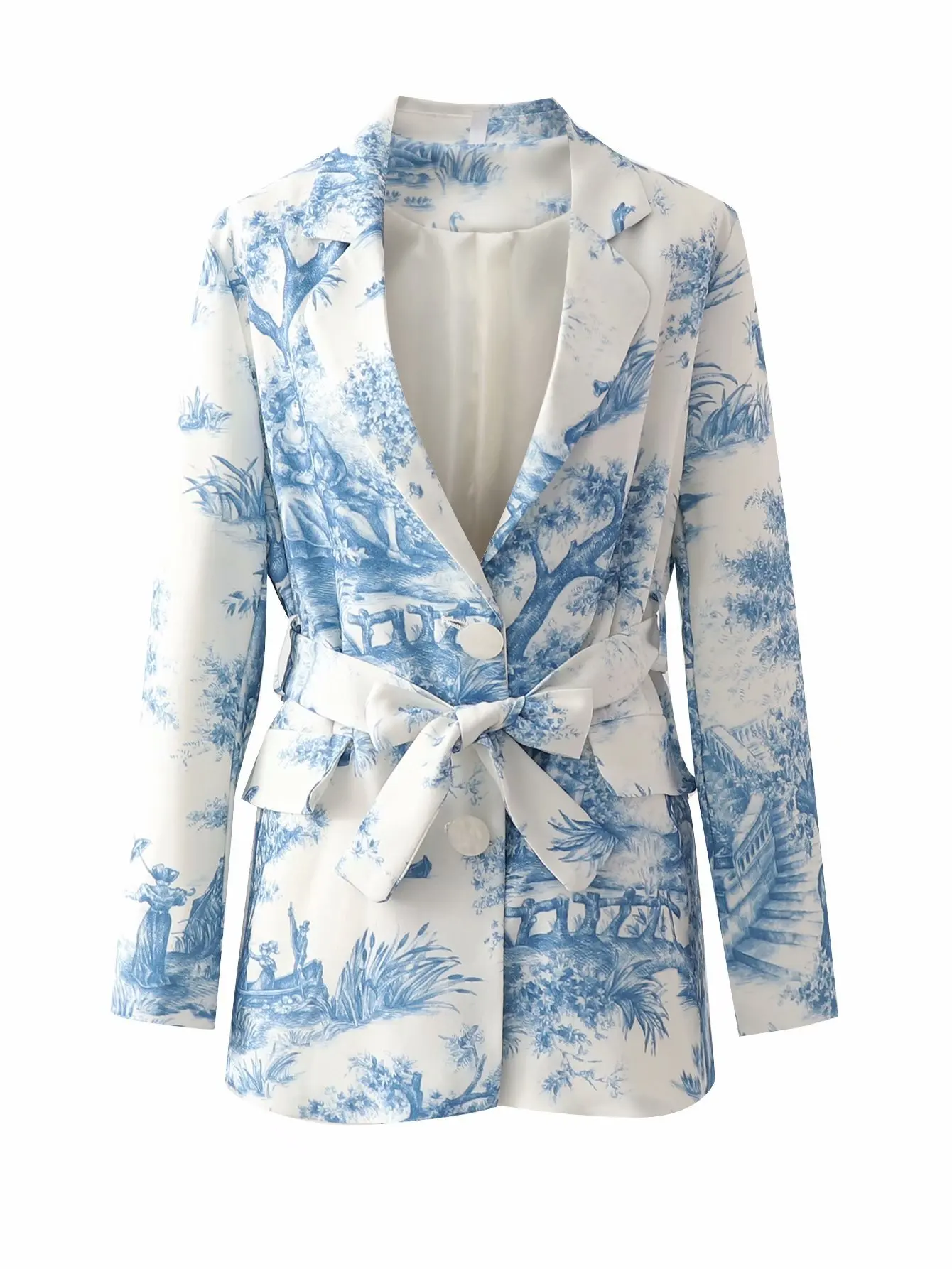 

Women's Suit 2021 Spring And Autumn New Street Fashion Temperament Light Mature Blue And White Porcelain Print Jacket