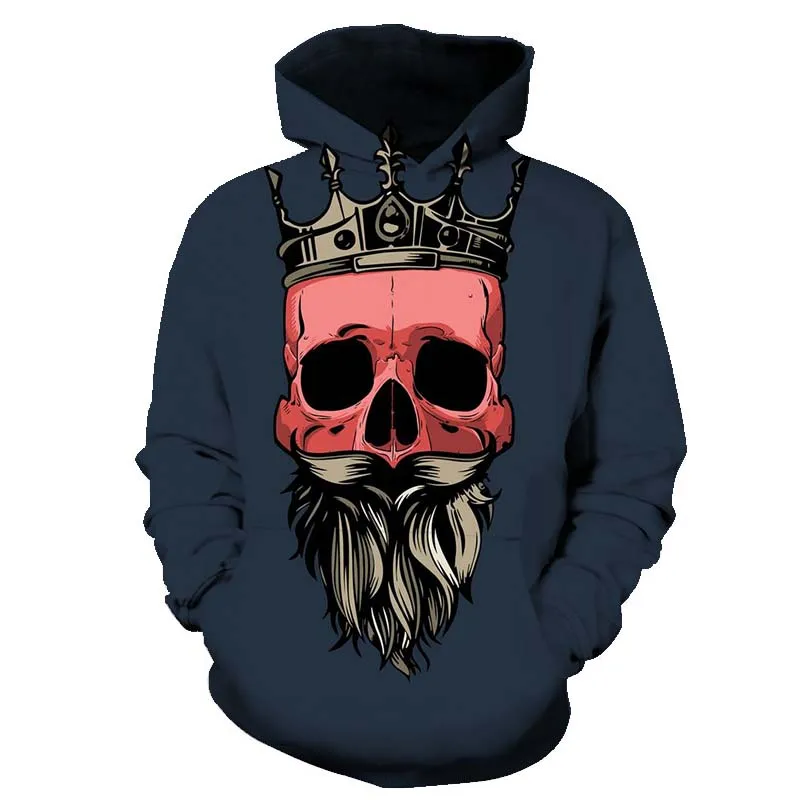 

Fall 2021 3D printed skull pattern men's hoodie fashion sweatshirt skull theme hoodie loose and comfortable hooded pullover