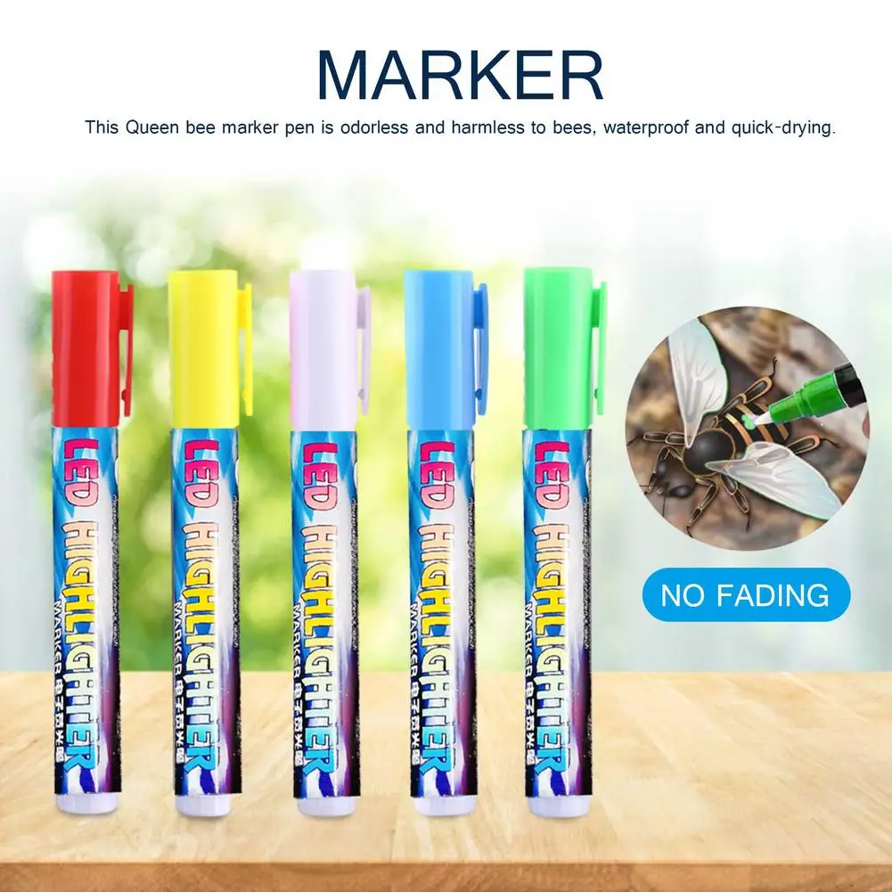 

1Pc Beekeeping Tool Bee Pen 5 Colors Queen Bee Marker Pen Beekeeper Highlighter LED Board Marking Marker Apiculture Equipment