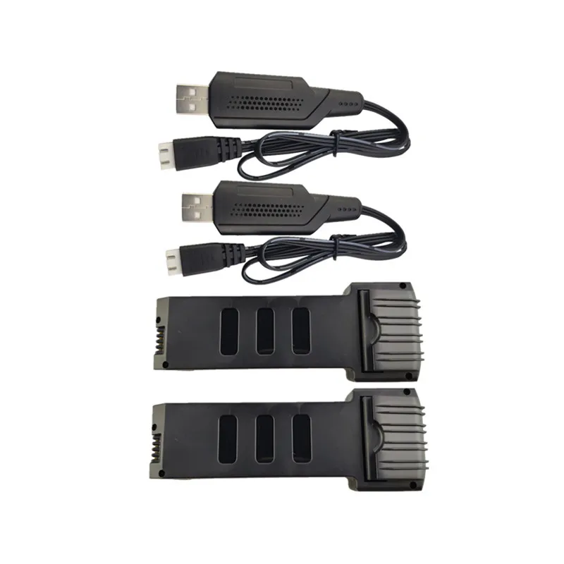 

2PCS 7.4V 1200mah lithium battery with 2PCS USB charging cable for E511 E511S folding drone battery spare parts
