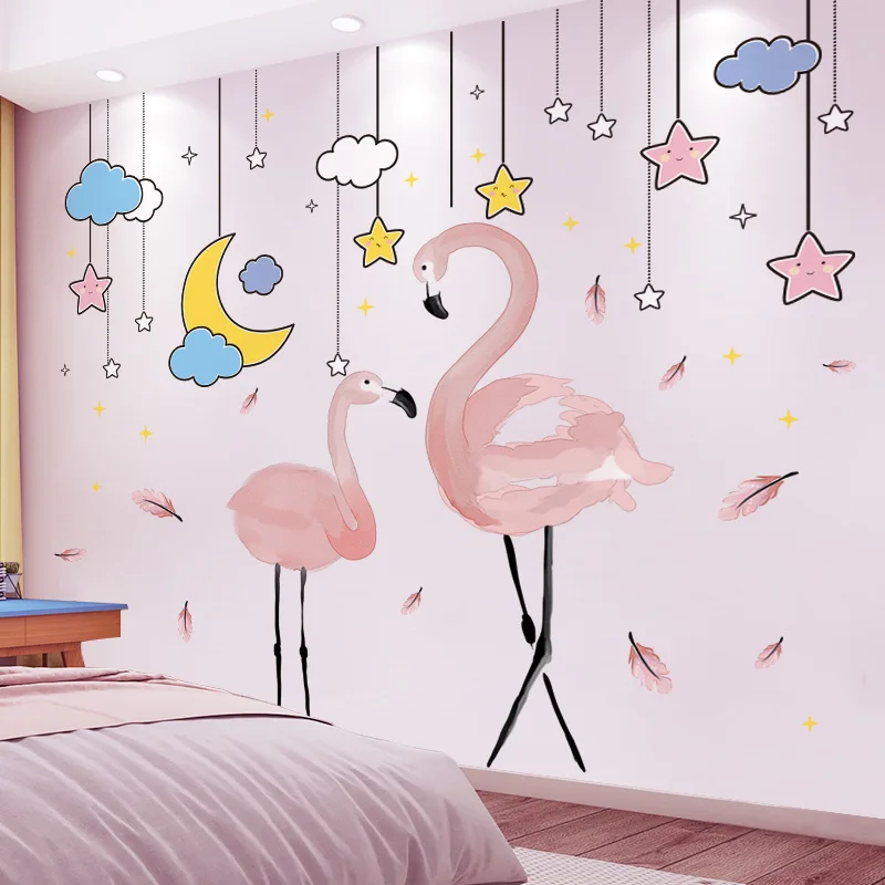 

Flamingo Animals Wall Stickers Vinyl DIY Stars Clouds Wall Decals for Kids Rooms Baby Bedroom Children Nursery Home Decoration