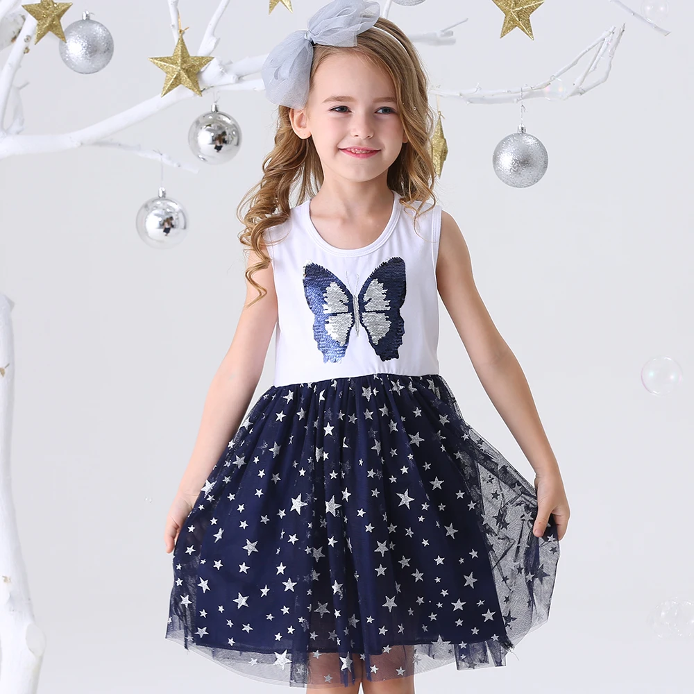 Платье детское летнее кружевное без рукавов с бабочками и блестками | Детская