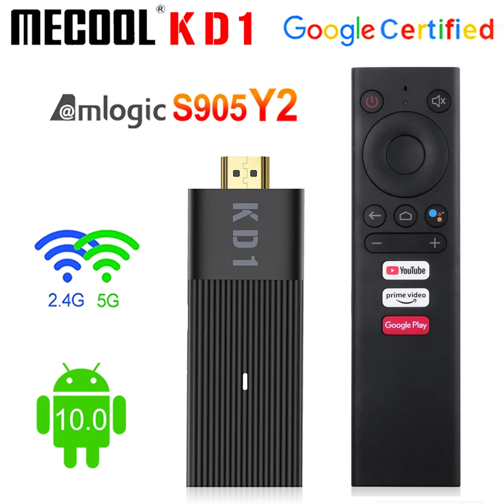 Caixa de tv Mecool Global Smart Vara Amlogic S905y2 Android 10 2gb 16gb Google Certificado 1080p 4k 2.4g & 5g Wifi bt Dongle Kd1 tv