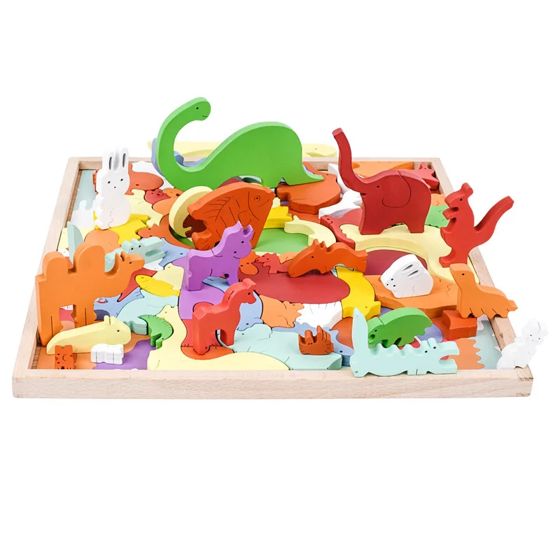 

3D Puzzles Toy Animal Cartoon Multilayer Jigsaw Puzzle Creative Baby Wooden Early Educational Cognition Toys For Children Gifts