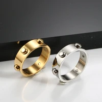 vintage stainless steel 6 round rivets ring gold plated for men women couple finger rings fashion party jewelry gift wholesale