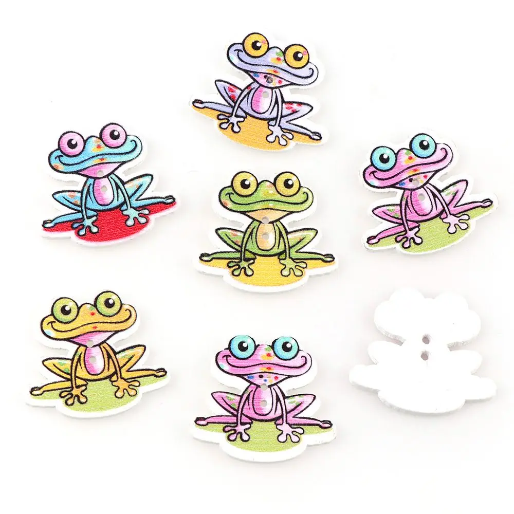 50 шт./лот Разноцветные деревянные пуговицы в виде лягушек кошек собак животных DIY