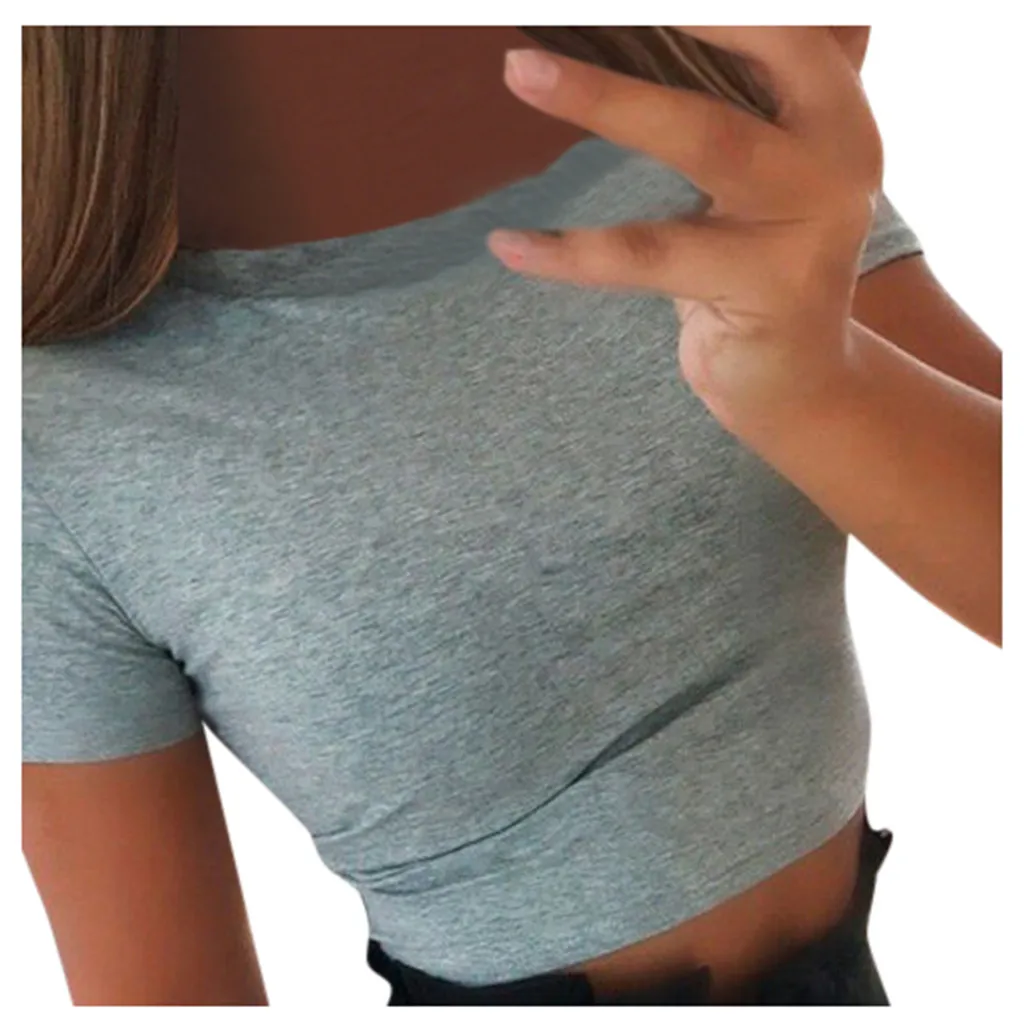 Женский короткий топ с коротким рукавом и О-вырезом для занятий спортом