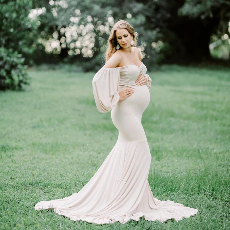 

Women Pregnant Maternity Dress for Photography photo shoot Summer long Sleeve Sheer Long Sundress Dress Pregnancy Clothes