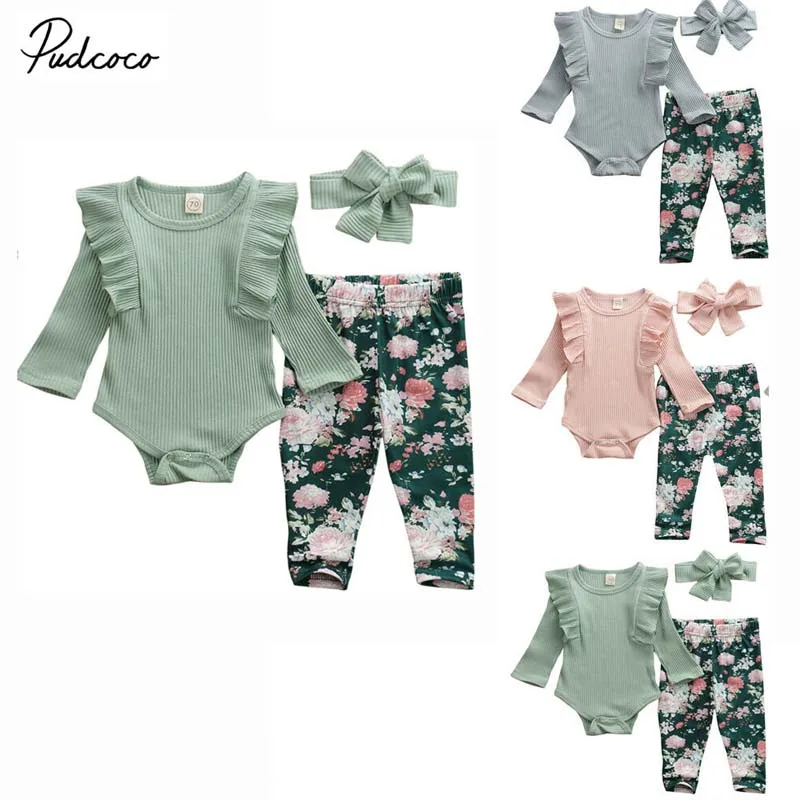 Комбинезон с длинными рукавами и оборками для новорожденных девочек леггинсы