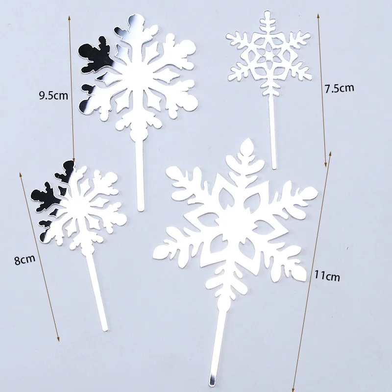 

4pcs Christmas Party Cake Topper Snowflake White Acrylic Merry Christmas Cake Topper for Boy Girl Xmas Party Dessert Decoration