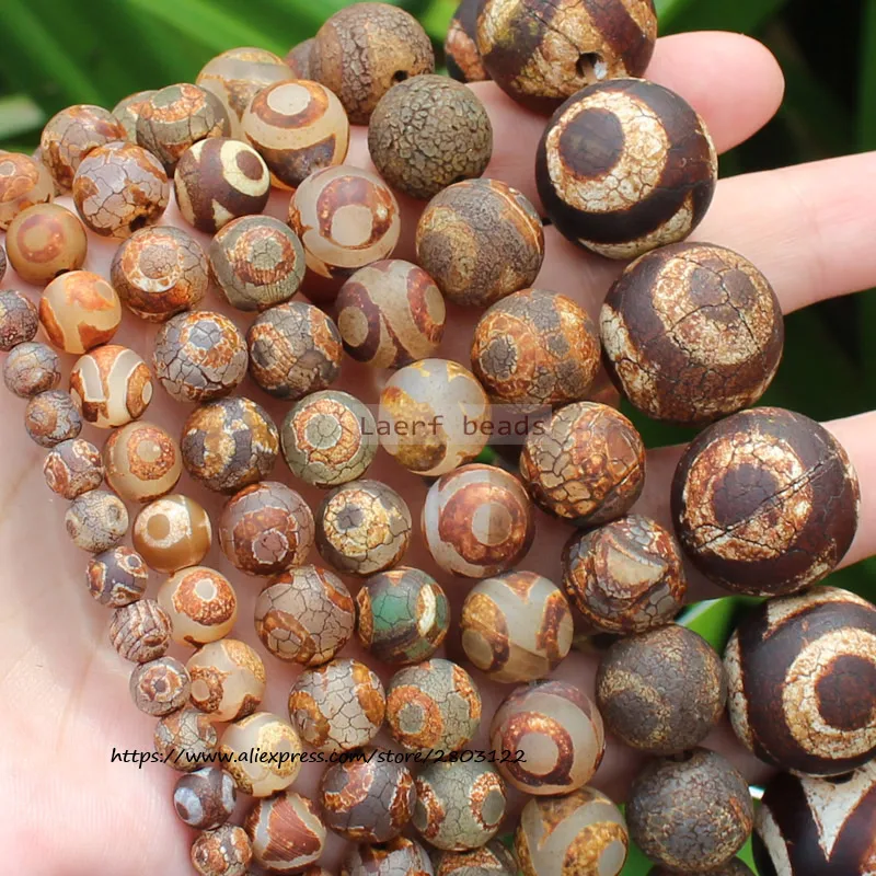

Natural Ancient Dzi Agate 3EYES Brown/Green Crackle Round space beads, For DIY Necklace Bracelet Jewelry Making !