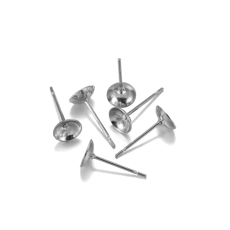 

100pcs Stainless Steel Blank Earring Studs Base Pins With Earring Plug Pearl Findings Ear Back For DIY Jewelry Making Accessory