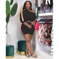 summer sexy plus size casual outfit single shoulder long sleeve t shirt top irregular hemloose trouser workout sporty shorts