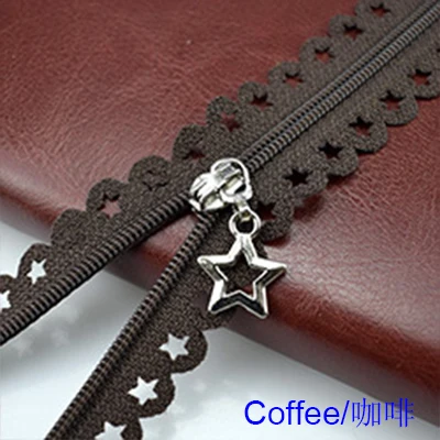 Coffee Zippers 2 шт./лот 25 см Звезды Кружева молнии для одежды декоративные молнии Швейные аксессуары ручной работы цвета молнии со звездами слайдер - Цвет: Coffee Zippers