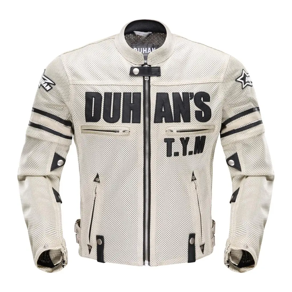 DUHAN, летняя мотоциклетная куртка, Мужская, дышащая, Chaqueta, мотоциклетная куртка, сетчатая, мотоциклетная куртка, со съемным протектором - Цвет: Бежевый