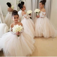 illusion puffy lace lovely flower girl dresses for weddings dress graduation gowns children long sleeve party dresses