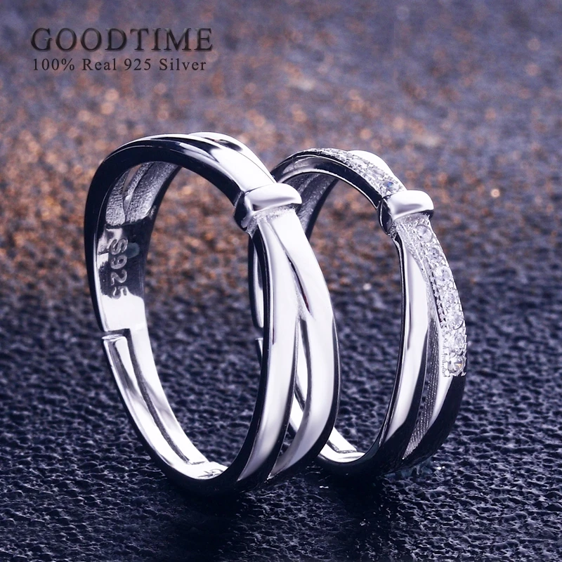 Модные свадебные кольца для пар 100% Настоящее 925 пробы серебряные циркониевое