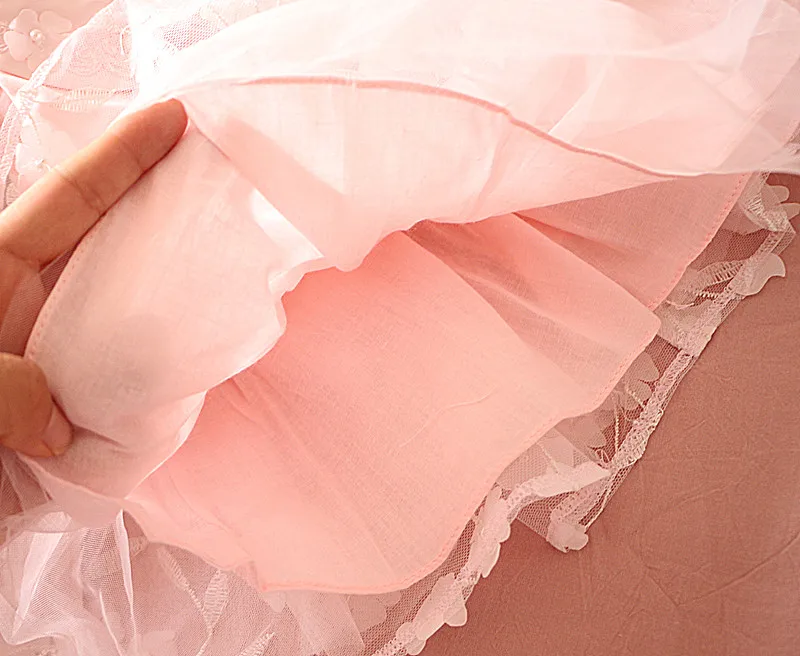 Платье с цветочным рисунком для маленьких девочек белое розовое кружевное