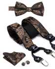 Подтяжки кожаные, металлические, 6 зажимов подтяжек, винтажные, коричневые, с цветочным рисунком, 100%, шелк, подтяжки галстук бабочка