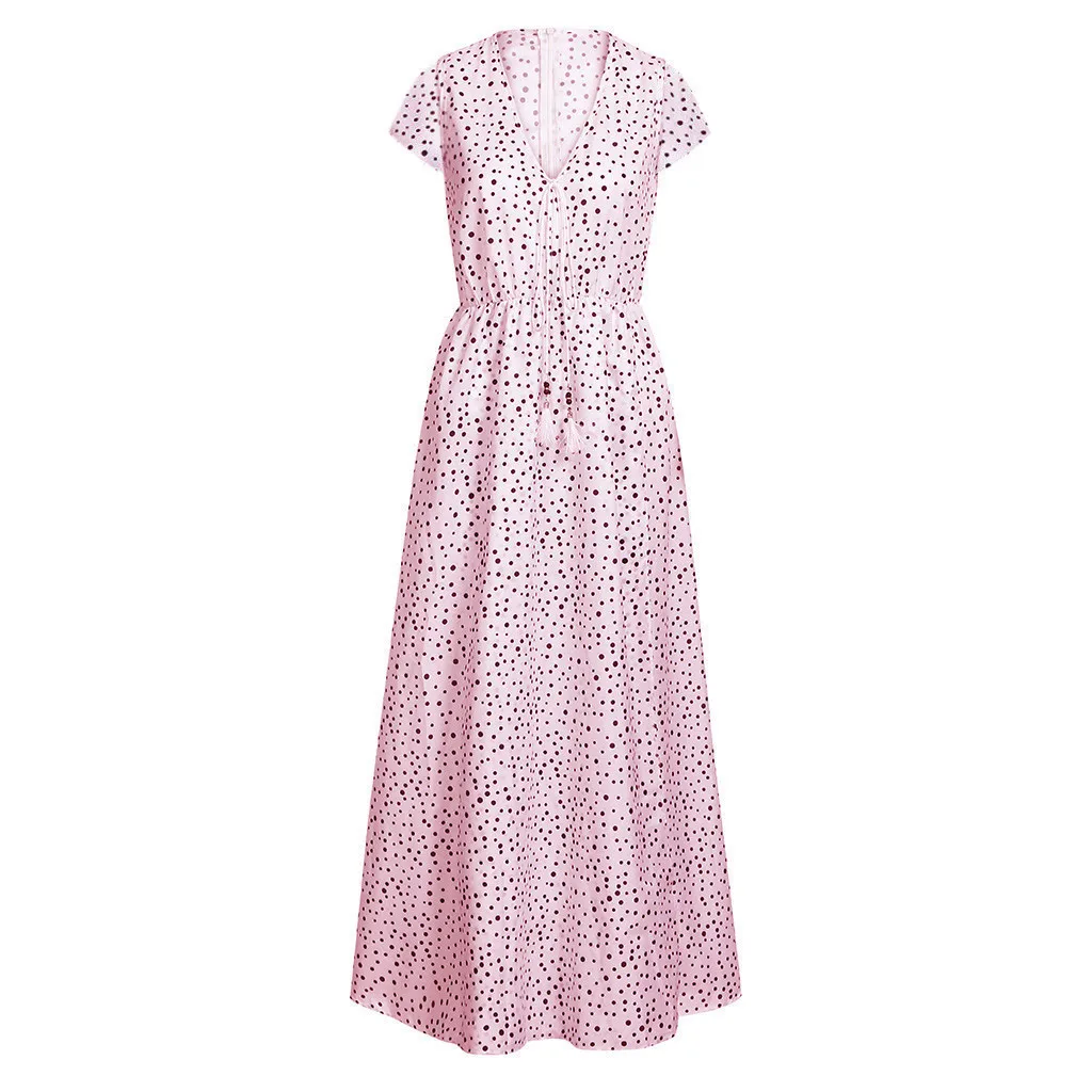 

Dress Women Summer 2021 Dresses V Neck Print Dot Fashion Casual Loose Short Sleeve 2021 Vestidos