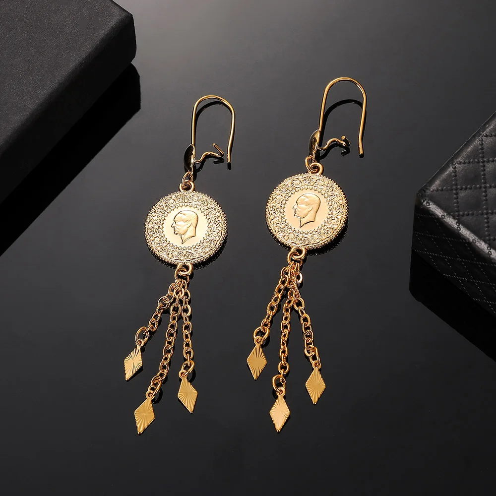 Никогда не линяет украшения мусульманин серьги со свисающими монетами для Для