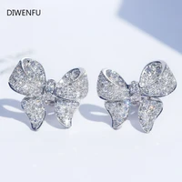 s925 sterling silver diamond jewelry stud earrings for women bowknot gift cuteromantic luxury wedding silver earrings for women