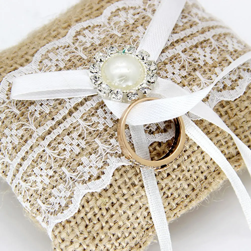 2pcs Ring Boxes Linen Lace Decorative Romantic Box Cushion Pillow Jewelry Case for Wedding Party | Украшения и аксессуары