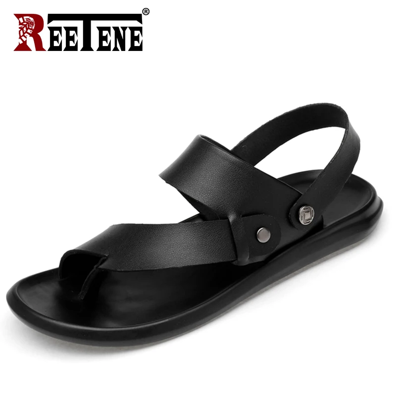 

REETENE Summer Leather Men'S Sandals Outdoor Casual Men Beach Sandals Lightweight Slippers For Men Comfort Open Toe Sandals Male