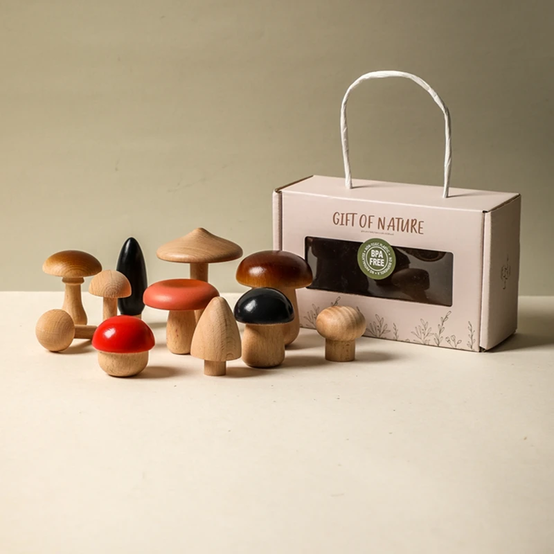 Juego de bloques de apilamiento de setas de madera para ni&ntilde;os, juguete Montessori de ensamblaje educativo temprano, juguete de agarre a juego-2