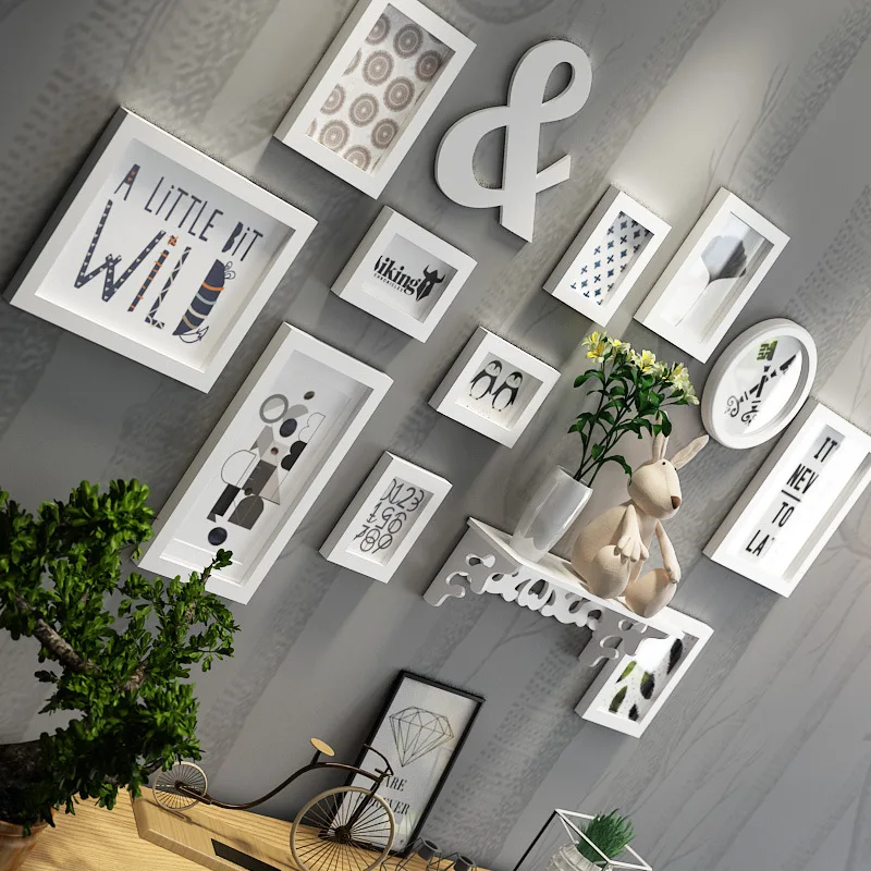 

Wall Decoration Modern Art Home Decor Picture Frames Wall Hanging Wooden Photo Frame Set For Hallway Bedroom Living Room Family