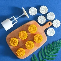 6 style round flower mooncake mold set 100g mid autumn festival diy hand pressure fondant moon cake mould decoration tool