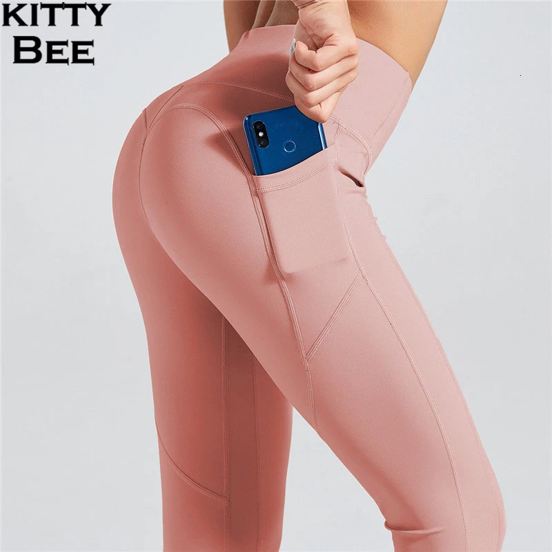 Леггинсы для фитнеса йоги с карманами спортивные высокой талией женщин|Штаны