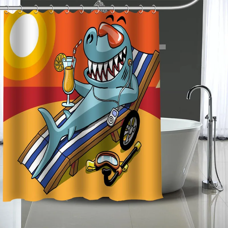 Водонепроницаемая занавеска для душа регулируемая художественная в виде акулы