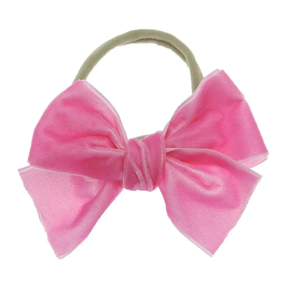 Твердые и с бантом из плотного бархата Детская лента для волос Ободок девочек
