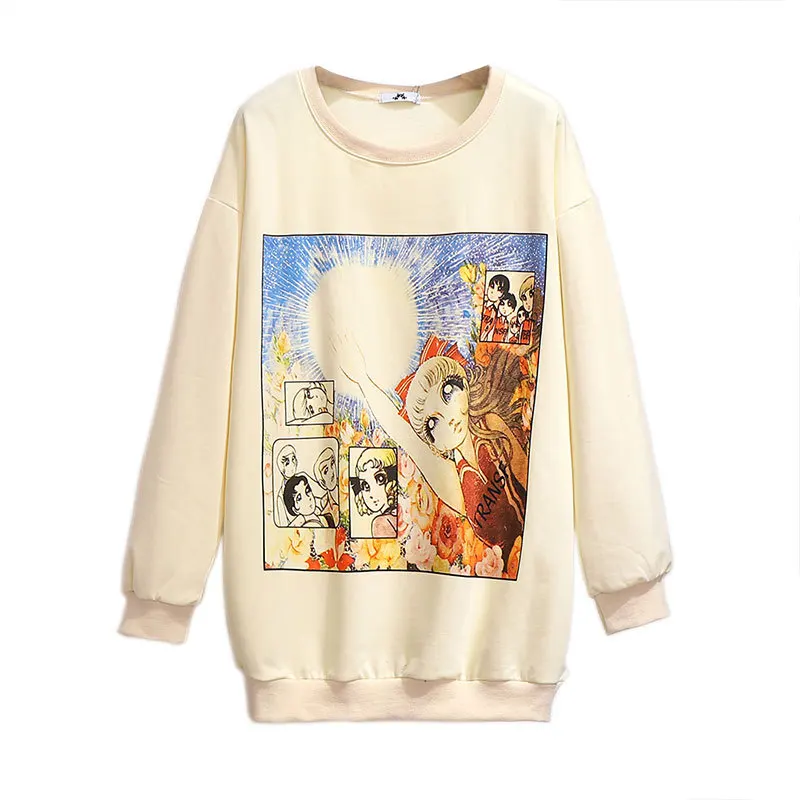 XXL ~ 5XL Милая футболка с принтом из мультфильма Осень-зима 2019 Свободный