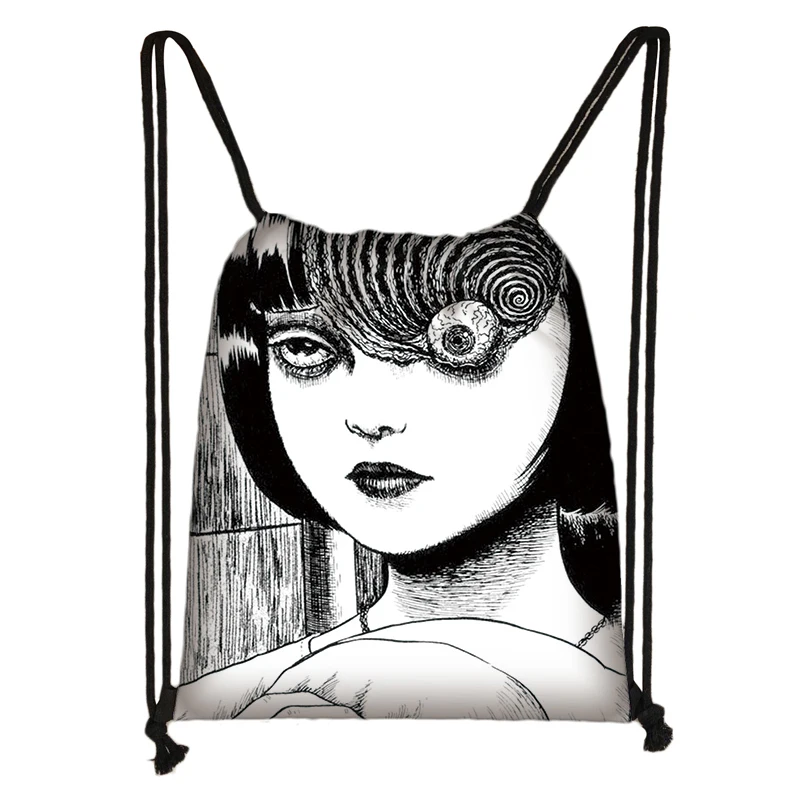 skdmanga10 Horror manga drawstring сумка Junji Ito Женская и мужская сумка для хранения Jorogumo/slug девушка холщовый рюкзак дорожный рюкзак Подростковая сумка - Цвет: skdmanga10