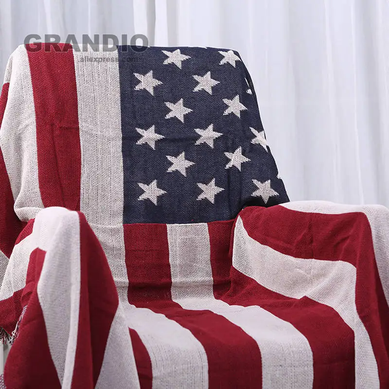 Вязаное одеяло для дивана с кисточками 130x180 см, хлопок, флаг США Великобритания, домашний декоративный пол, ковер, кровать, одеяло, покрытие для стола