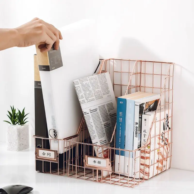

Nordic Iron Double Grid File Holder Desk Shelf Magazine Book Storage Organizer Y3ND