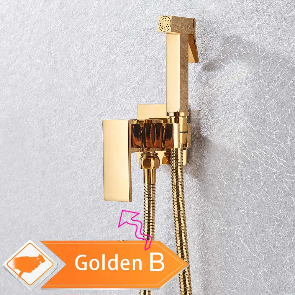 Golden B Латунный хромированный смеситель для биде, смеситель для душа, смеситель для холодной и горячей воды, мусульманский кран Ducha Higienica, квадратная насадка для душа - Цвет: Golden B