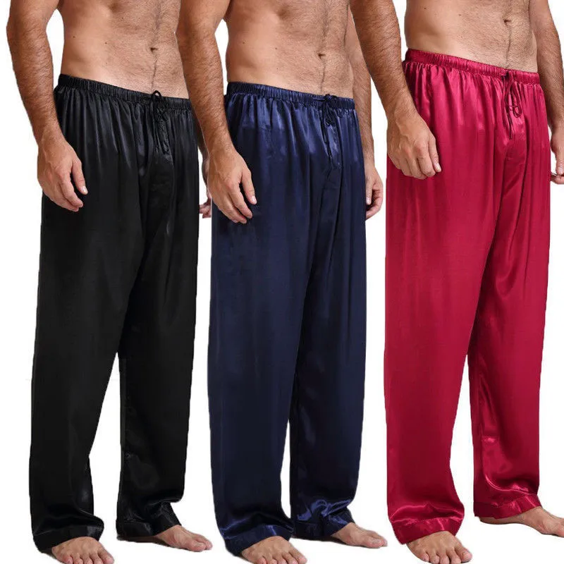 

Mens Silk Satin Pajamas Pyjamas Long Pants Man Sleep Bottoms Nightwear Sleepwear Loose Trousers dropshipping
