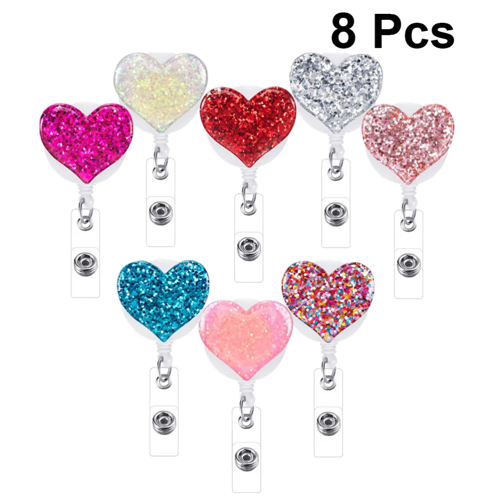 

10Pcs Color Crystal Nurse Badge Holder Blue Purple Rhinestone Heart Shape Nurses Retractable ID Badge Reel Clips