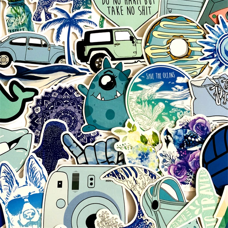 50 шт. милые синие маленькие свежие VSCO наклейки багажные бутылки для воды ноутбук