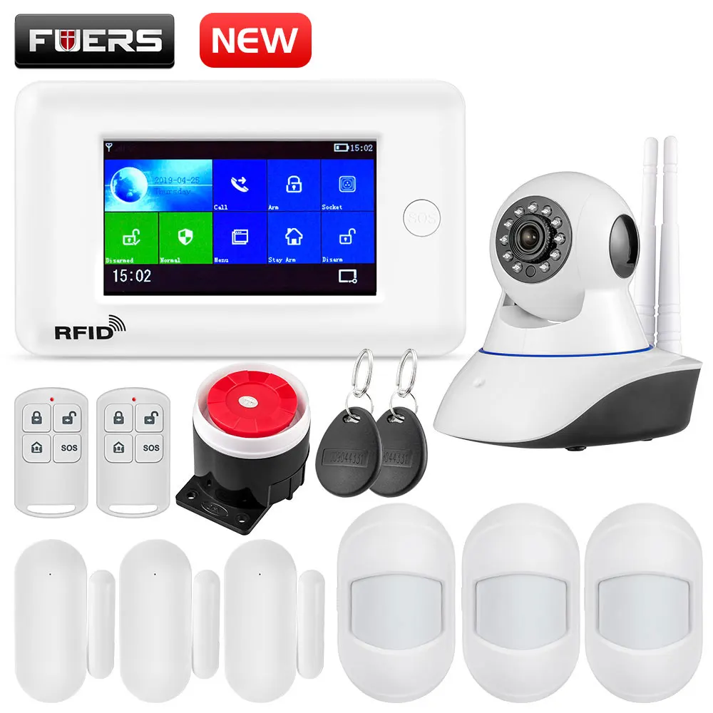 KIT4 FUERS wifi GSM домашняя система охранной сигнализации Мини PIR детектор движения GPRS 4,3 дюймов TFT цветной экран приложение RFID контроль 10 языков - Цвет: KIT4