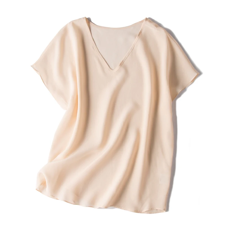 Женская белая футболка с короткими рукавами из натурального шелка и хлопка Топ