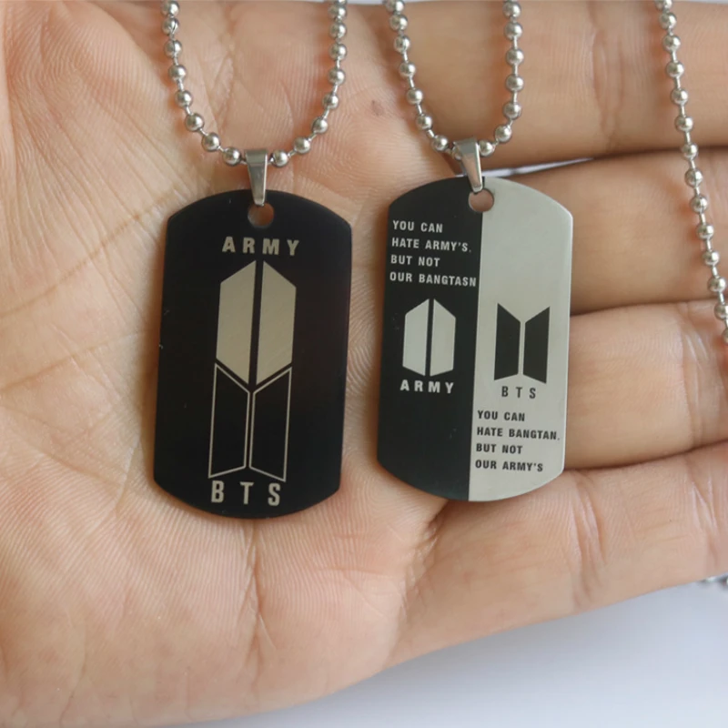 

BTS-651 Stainless Steel Bangtan Boys Letter ARMY Necklace Trend 2020 Lettering Dog Tag Neutral Necklace Boy Girl Fashion Jewelry
