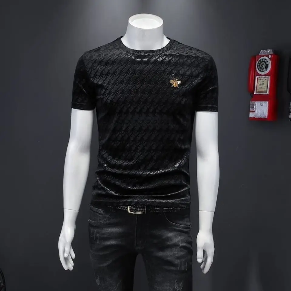 

2021 summer luxury men's embroidered short sleeve T-shirt men's round neck jacquard half sleeve shirt
