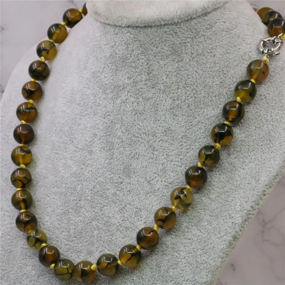 Цепочка Женская из натурального камня с агатом желтого дракона 8/10/12 мм 18 дюймов