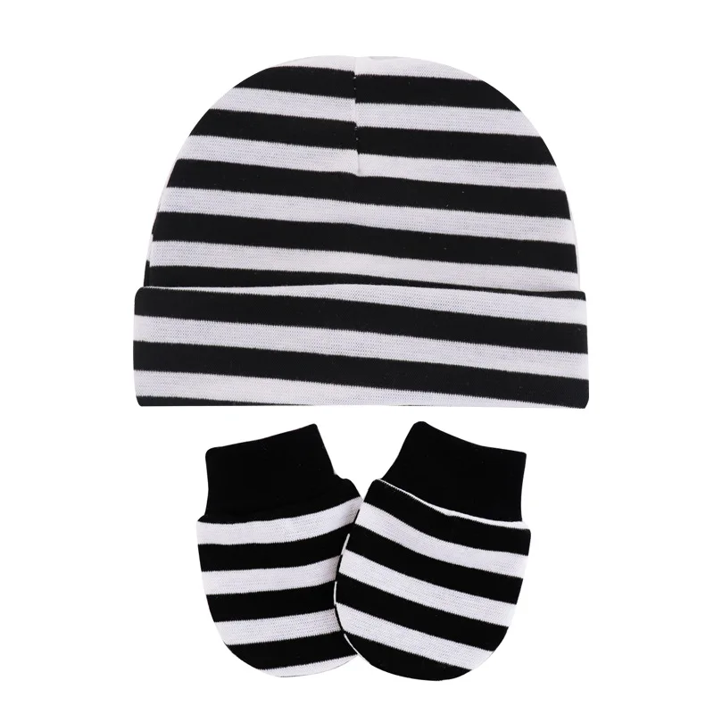 

Autumn Winter Baby Boy Girl Cotton Hat Mitten 2PCS Set Solid Unisex Cap For Newborns Infant Beanie Gloves